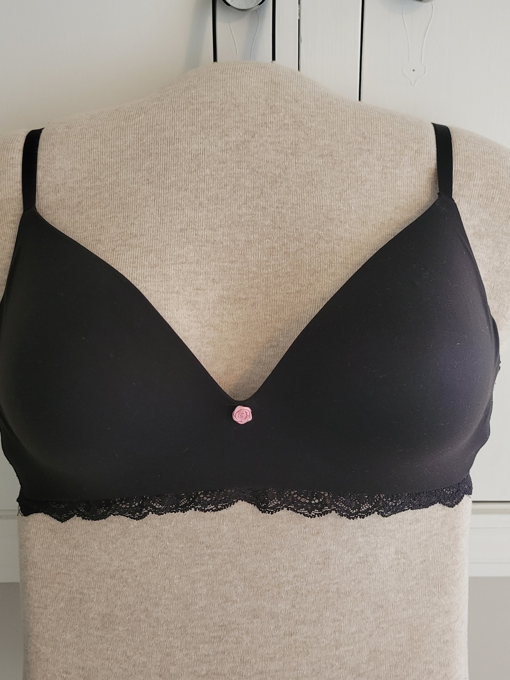 Victoria's Secret Black Wireless Bra with Pink Rose Charm